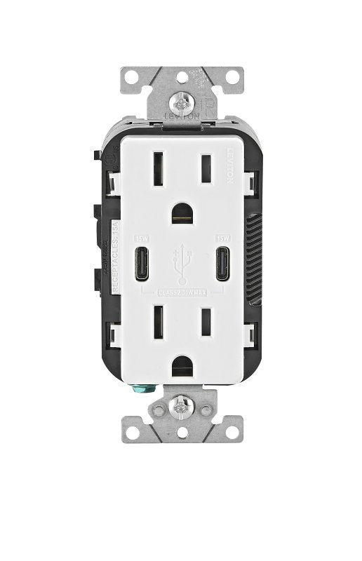 LEVITON DPX OUTLET TR 2 USB-C WHT 15A ELECTRICAL LEVITON