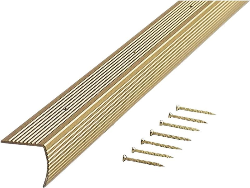 M-D M-D 79103 Stair Edging, 72 in L, 1-1/8 in W, Aluminum, Satin Brass