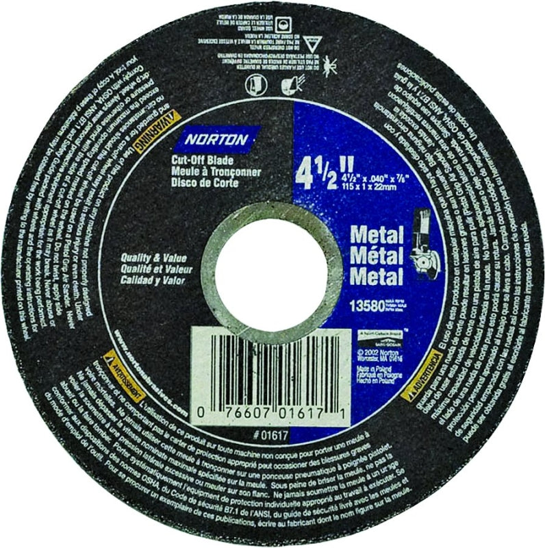 NORTON Norton 07660701617 Cut-Off Wheel, 4-1/2 in Dia, 0.04 in Thick, 7/8 in Arbor, 60 Grit, Fine, Aluminum Oxide Abrasive TOOLS NORTON