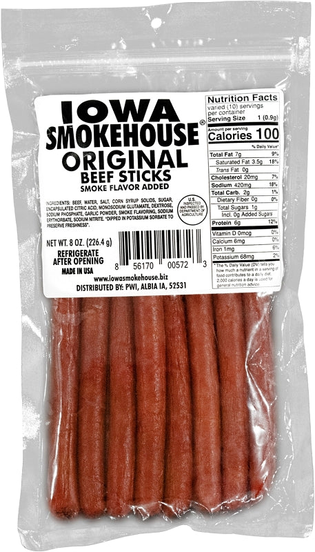 IOWA SMOKEHOUSE Iowa Smokehouse is-bso12 Beef Snack, Stick, Original, 8 oz