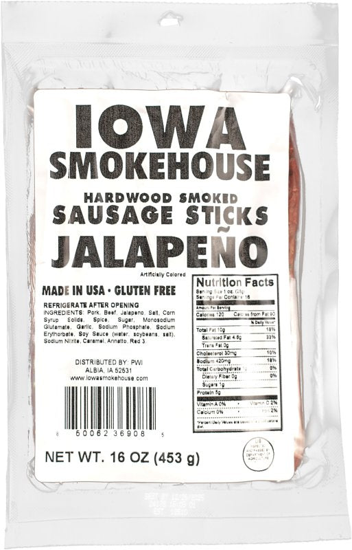 IOWA SMOKEHOUSE Iowa Smokehouse IS-16SSJ Sausage Snacks, Stick, Jalapeno, 16 oz HOUSEWARES IOWA SMOKEHOUSE
