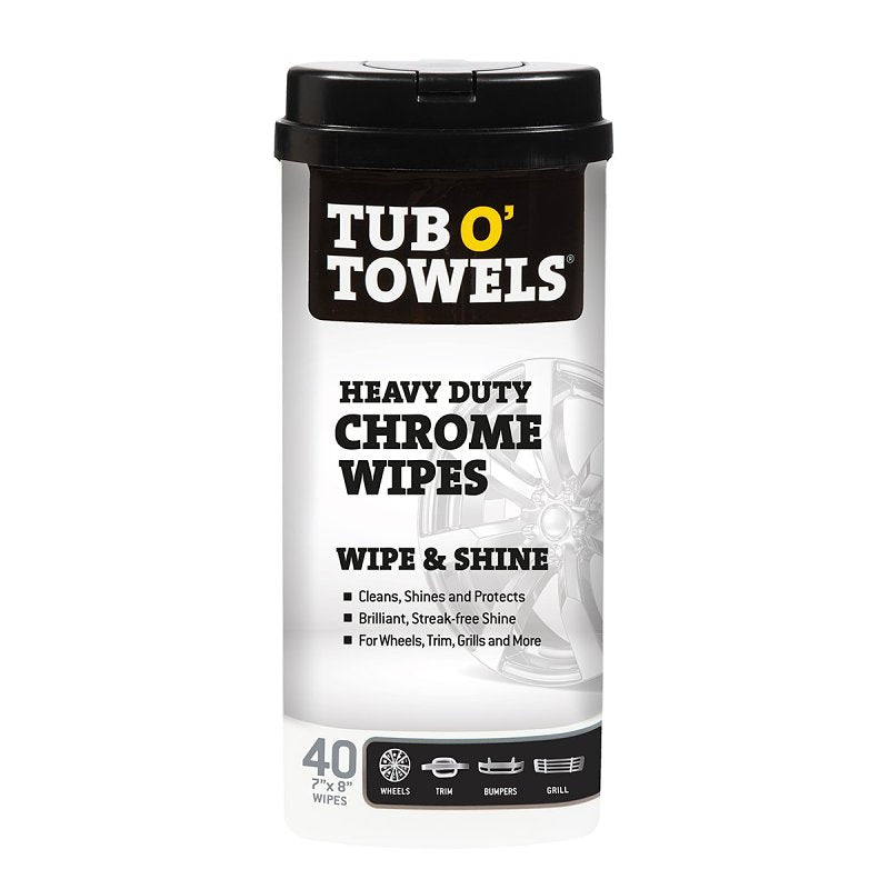 TUB O' TOWELS Tub O'Towels TW40-CHR Heavy-Duty Wipes, 8 in L, 7 in W, 40 -Wipes AUTOMOTIVE TUB O' TOWELS