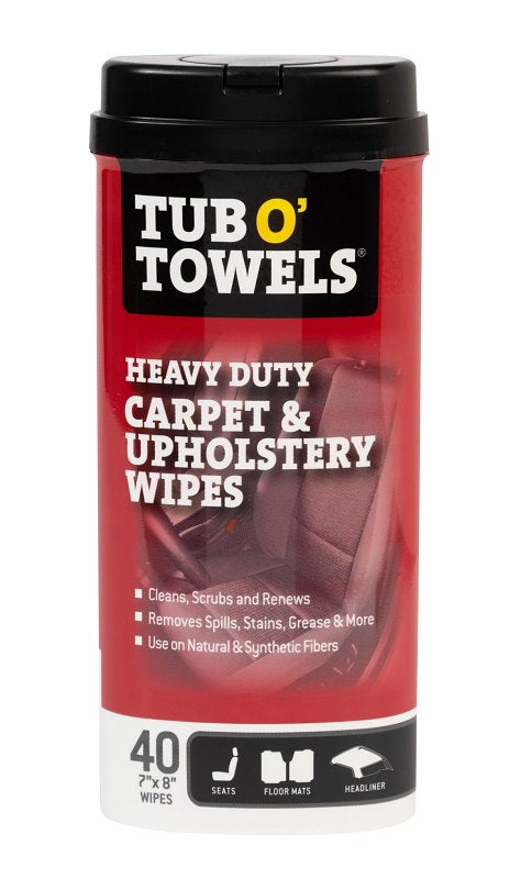 TUB O' TOWELS Tub O'Towels TW40-CP Carpet and Upholstery Cleaning Wipes, 8 in L, 7 in W, 1-Ply, Light Citrus, Polypropylene AUTOMOTIVE TUB O' TOWELS
