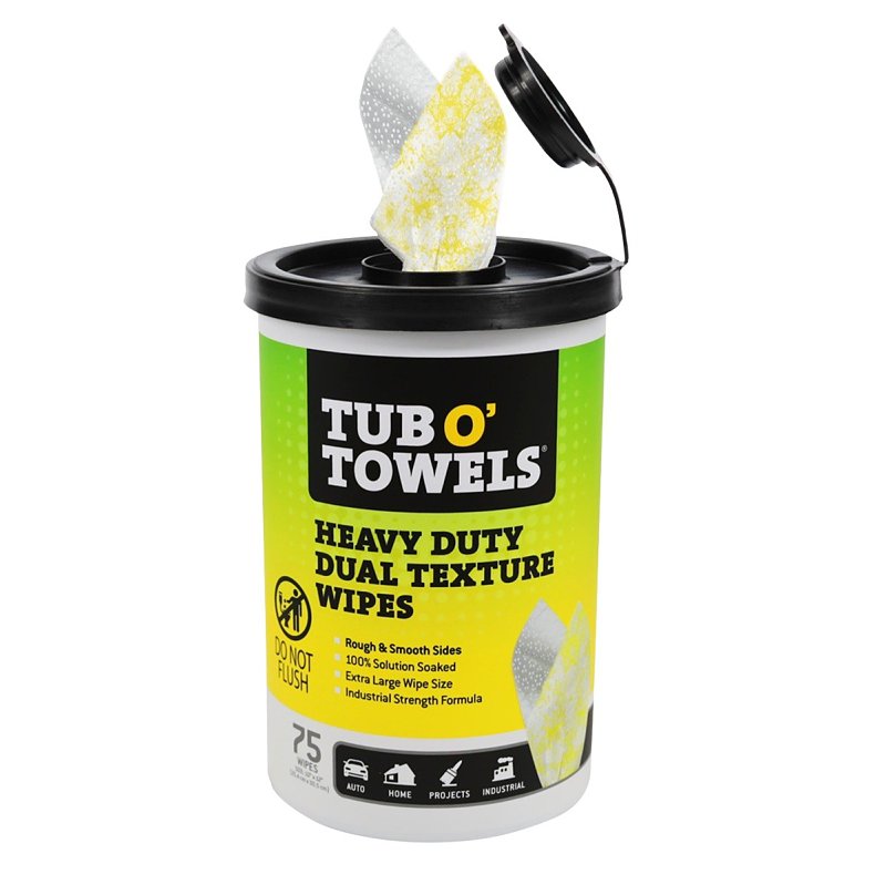 TUB O' TOWELS Tub O'Towels TW75-DT Heavy-Duty Dual-Textured Cleaning Wipes, 12 in L, 10 in W AUTOMOTIVE TUB O' TOWELS