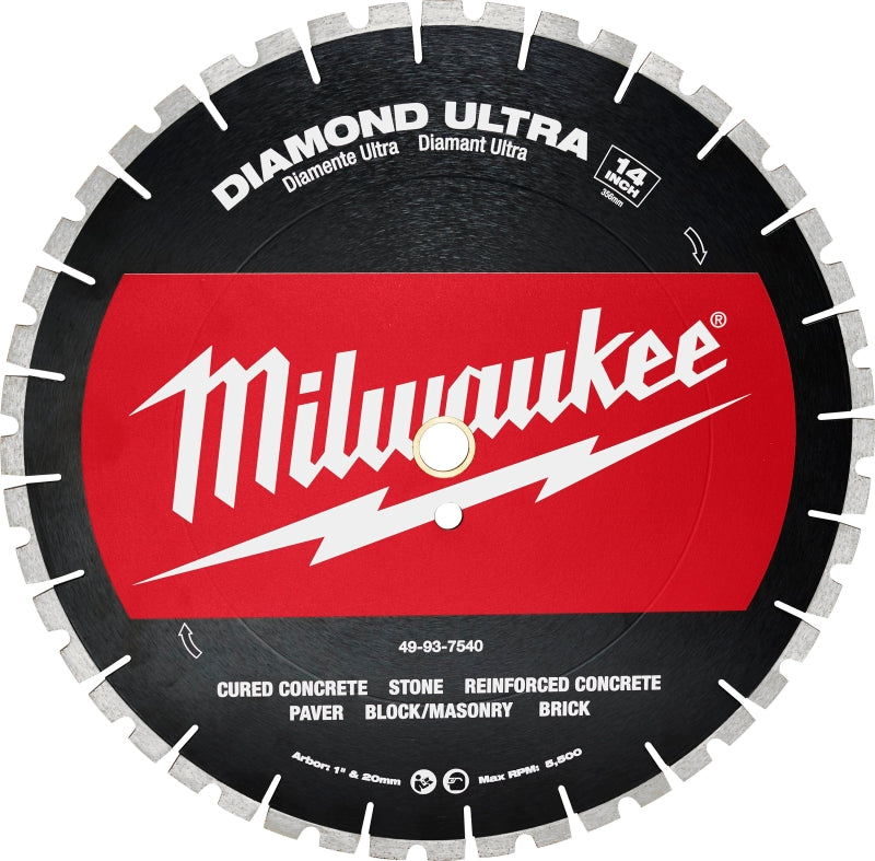 MILWAUKEE Milwaukee 49-93-7540 Saw Blade, 14 in Dia, 1 in Arbor, Diamond Cutting Edge, Segmented Rim TOOLS MILWAUKEE
