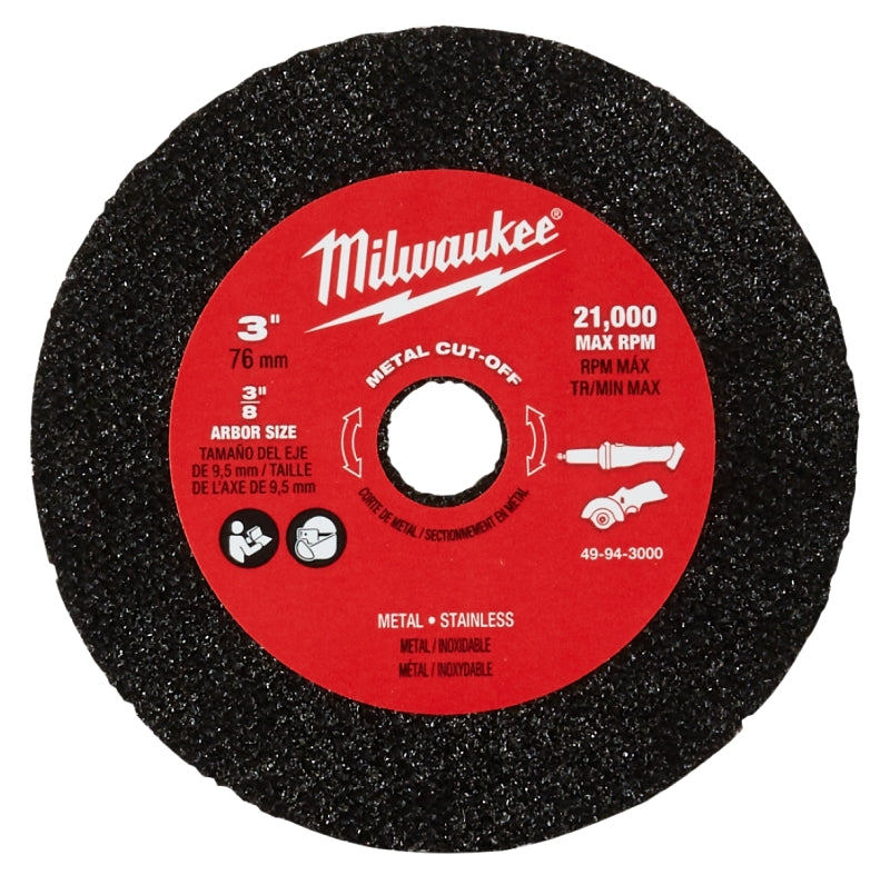 MILWAUKEE Milwaukee 49-94-3000 Cut-Off Wheel, 3 in Dia, 0.04 in Thick, 3/8 in Arbor, 60 Grit, Aluminum Oxide Abrasive