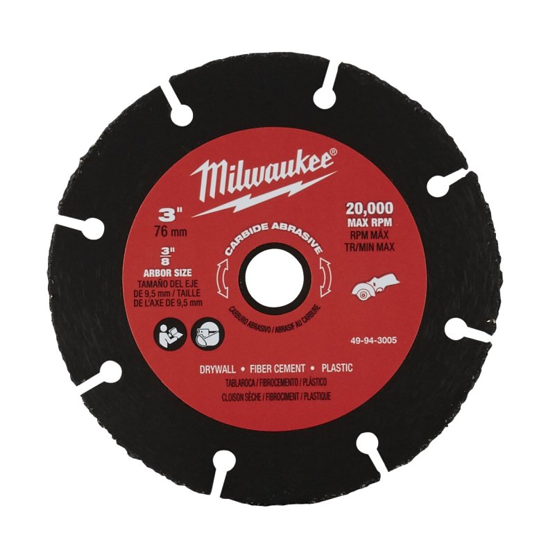 MILWAUKEE Milwaukee 49-94-3005 Cut-Off Wheel, 3 in Dia, 0.04 in Thick, 3/8 in Arbor, Carbide Abrasive