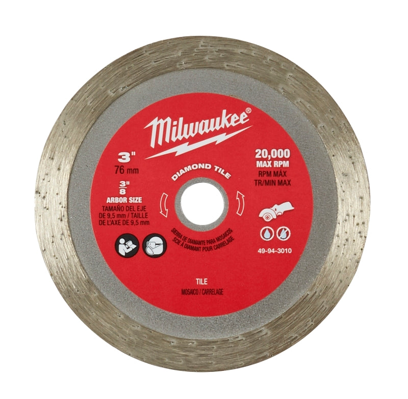 MILWAUKEE Milwaukee 49-94-3010 Diamond Tile Blade, 3 in W