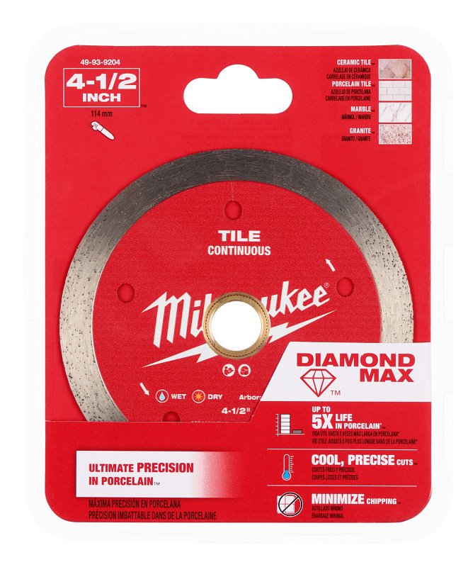 MILWAUKEE Milwaukee DIAMOND MAX 49-93-9204 Saw Blade, 4-1/2 in Dia, 5/8 in, 7/8 in, 20 mm Arbor, Continuous Rim