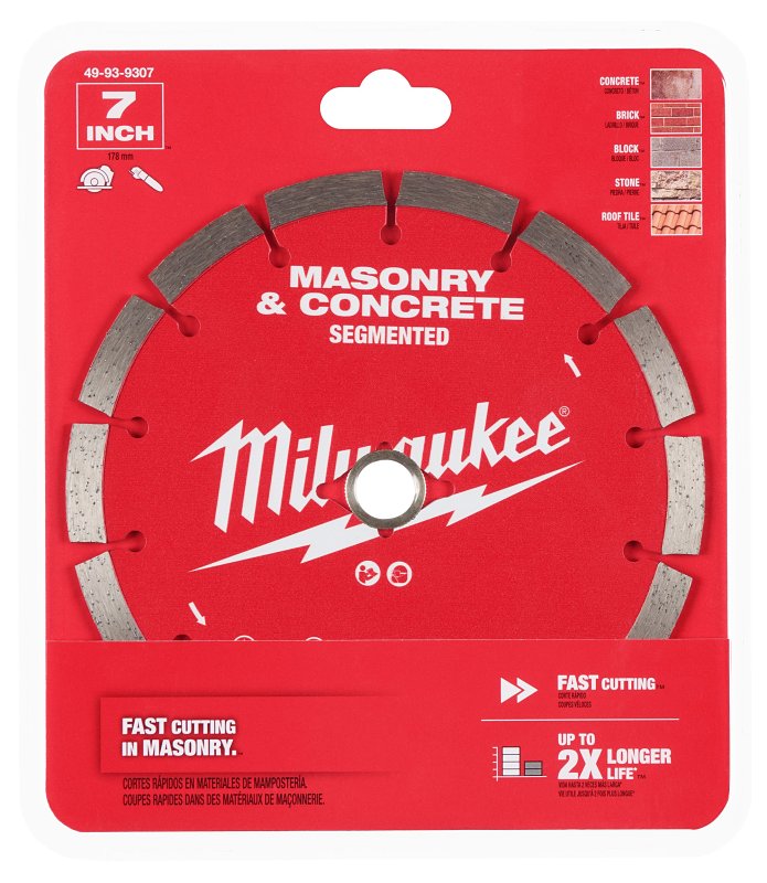 MILWAUKEE Milwaukee 49-93-9307 Saw Blade, 7 in Dia, 5/8, 7/8 in Arbor, Diamond Cutting Edge, Segmented Rim