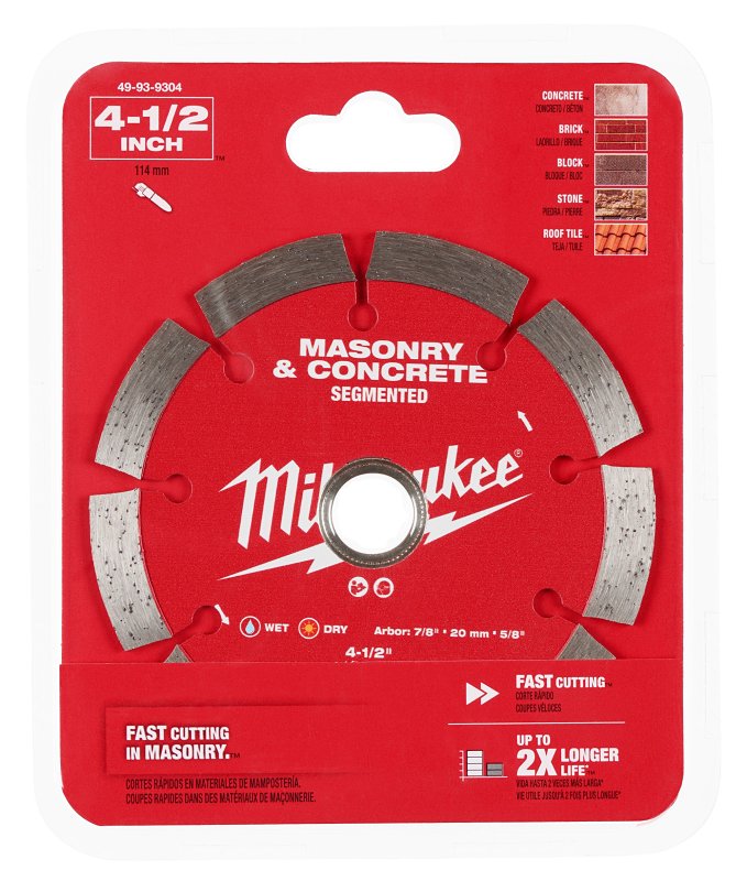 MILWAUKEE Milwaukee 49-93-9304 Saw Blade, 4-1/2 in Dia, 7/8 in-20 mm-5/8 in Arbor, Segmented Rim TOOLS MILWAUKEE