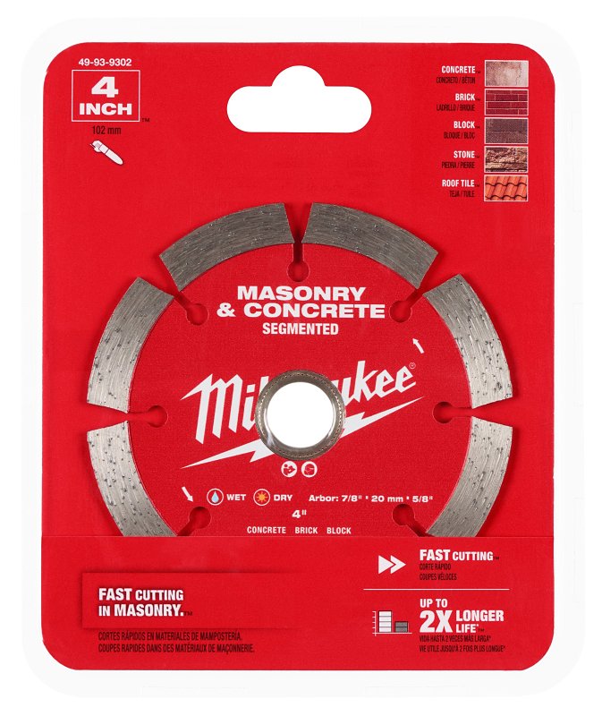 MILWAUKEE Milwaukee 49-93-9302 Saw Blade, 4 in Dia, 7/8 in-20 mm-5/8 in Arbor, Segmented Rim TOOLS MILWAUKEE