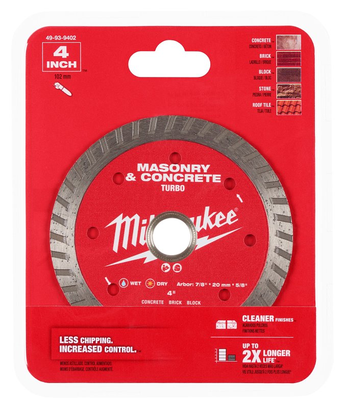 MILWAUKEE Milwaukee 49-93-9402 Saw Blade, 4 in Dia, 7/8 in-20 mm-5/8 in Arbor, Turbo Rim TOOLS MILWAUKEE