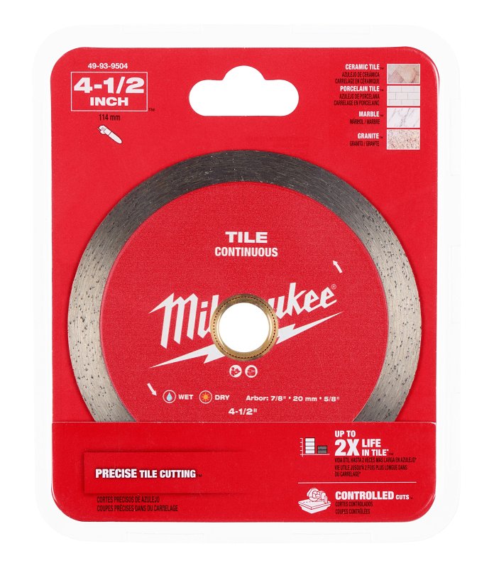 MILWAUKEE Milwaukee 49-93-9504 Saw Blade, 4-1/2 in Dia, 7/8 in-20 mm-5/8 in Arbor, Continuous Rim