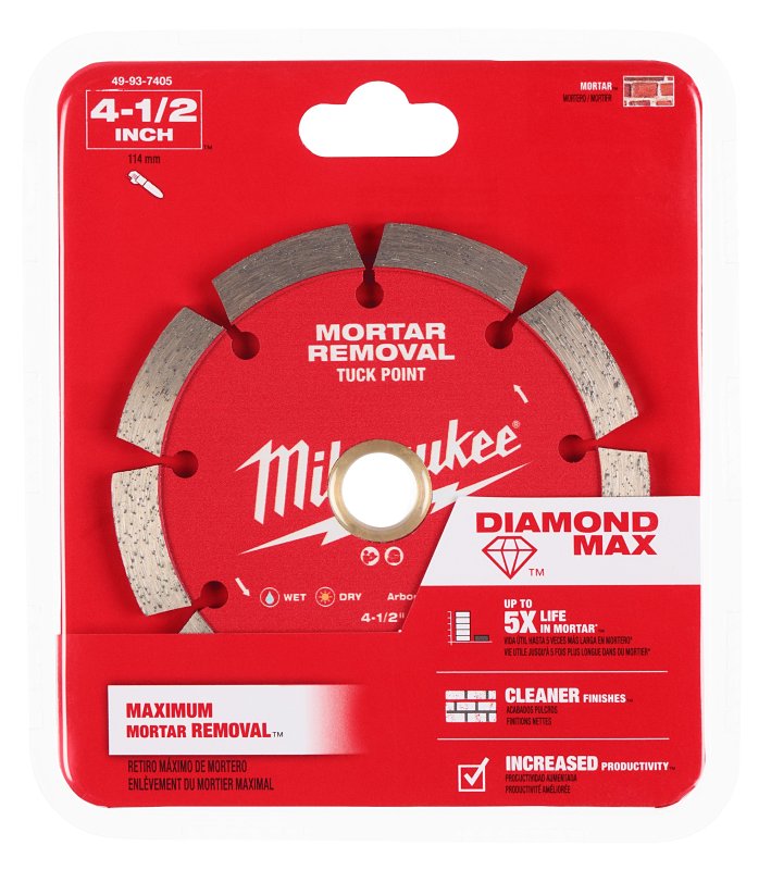 MILWAUKEE Milwaukee DIAMOND MAX 49-93-7405 Saw Blade, 4-1/2 in Dia, 7/8 in-20 mm-5/8 in Arbor, Tuck Point Rim TOOLS MILWAUKEE
