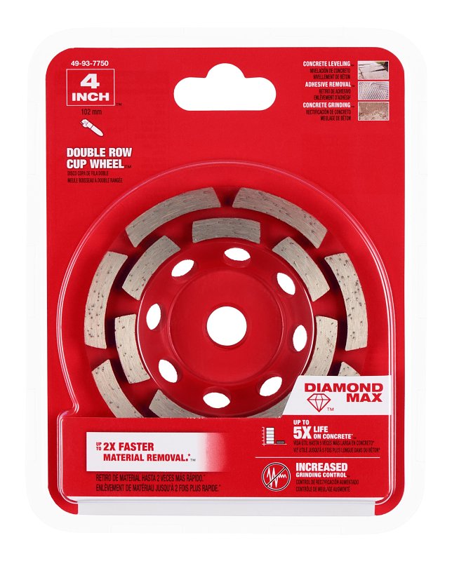 MILWAUKEE Milwaukee DIAMOND MAX 49-93-7750 Cup Wheel, 4 in Dia, 1 in Thick, 5/8-11 Arbor, Diamond Abrasive TOOLS MILWAUKEE