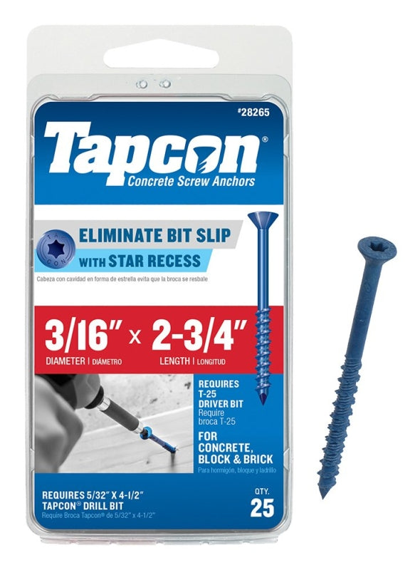 TAPCON Tapcon 24265 Concrete Screw Anchor, 3/16 in Dia, 2-3/4 in L, Steel, Climaseal HARDWARE & FARM SUPPLIES TAPCON