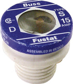 BUSSMANN Bussmann BP/S-15 Plug Fuse, 15 A, 125 V, 10 kA Interrupt, Low Voltage, Time Delay Fuse ELECTRICAL BUSSMANN