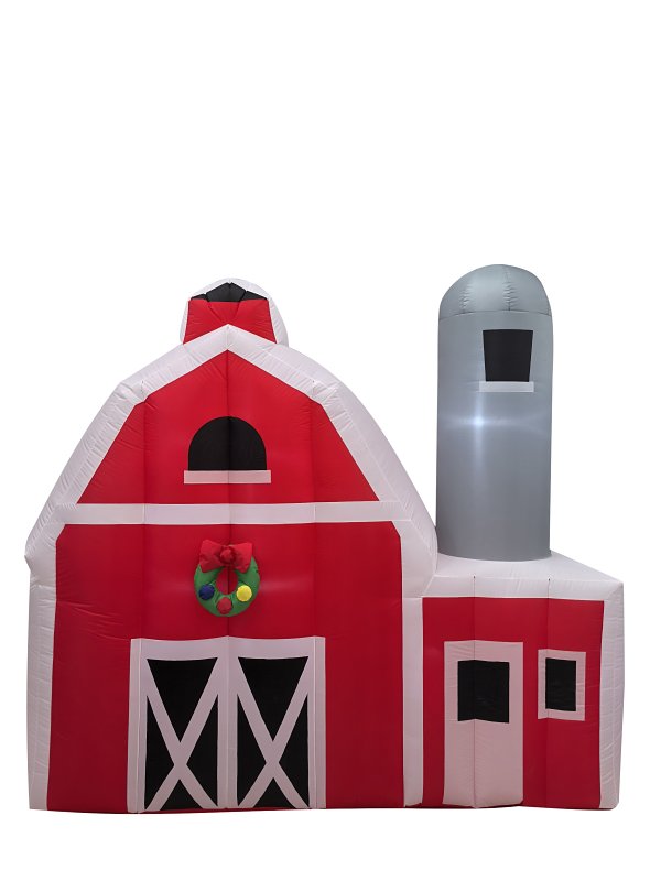 SANTAS FOREST Santas Forest 90034 Inflatable Christmas Barn, 7-3/4 ft H, Polyester, Red/White, Internal Light