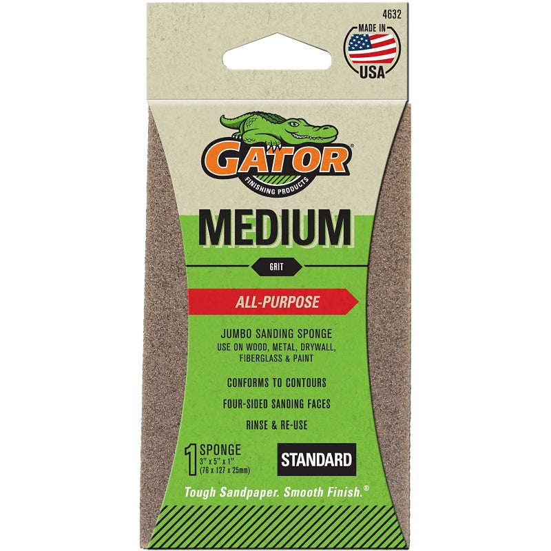 GATOR Gator 4632 Sanding Sponge, 5 in L, 3 in W, Medium, Aluminum Oxide Abrasive