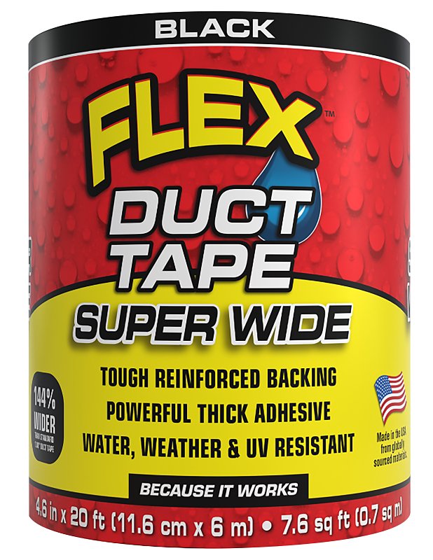 FLEX SEAL Flex Seal DTBLKR4620 Duct Tape, Peel Back, 20 ft L, 4.6 in W, Mesh Backing, Black