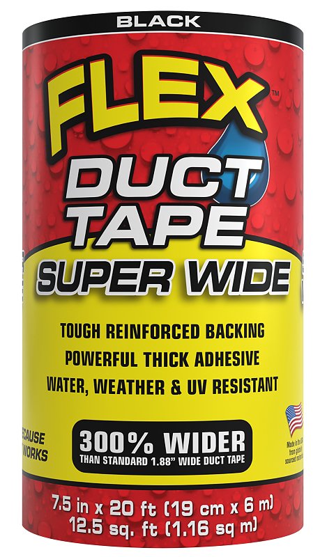FLEX SEAL Flex Seal DTBLKR7520 Duct Tape, Peel Back, 20 ft L, 7-1/2 in W, Mesh Backing, Black