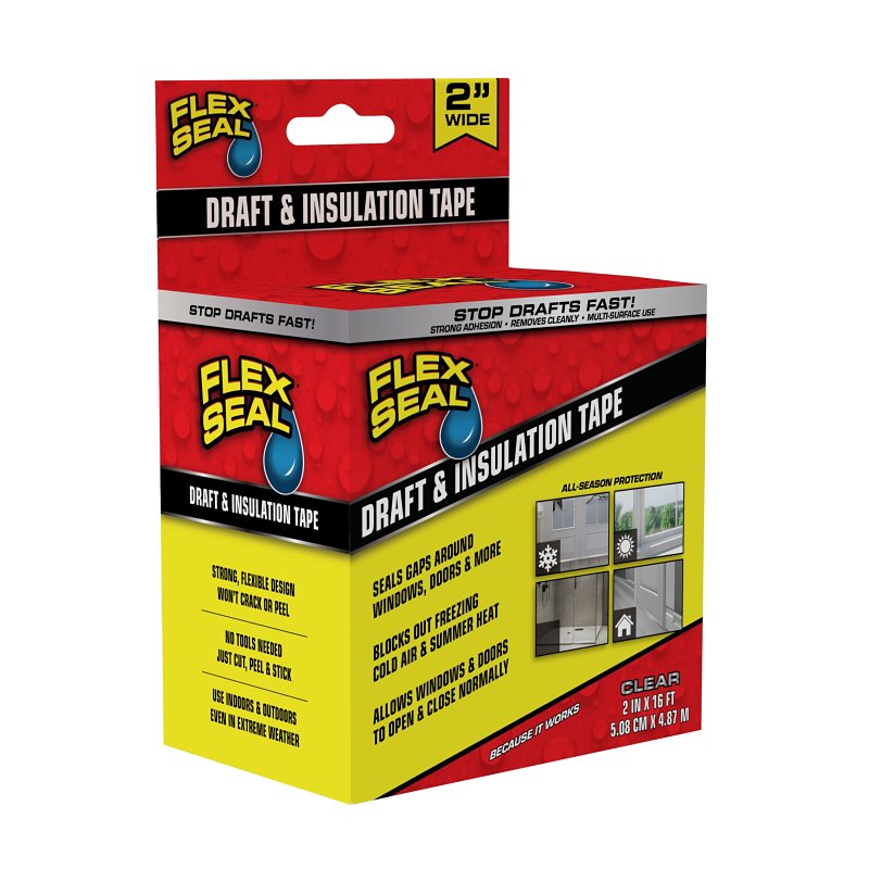 FLEX SEAL Flex Seal DFSCLR0216 Draft and Insulation Tape, 2 in W, 16 ft L, Rubber, Clear