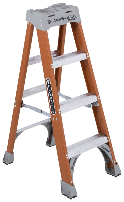 LOUISVILLE LADDER Louisville FS1504 Step Ladder, 4 ft H, Type IA Duty Rating, Fiberglass, 300 lb PAINT LOUISVILLE LADDER
