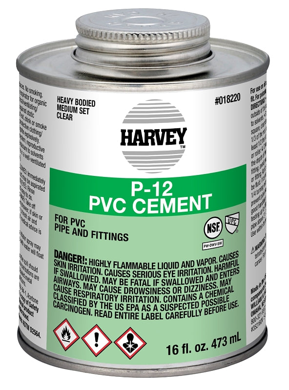 HARVEY Harvey P-12 Series 18220-12 Heavy-Bodied Medium Set Cement, 16 oz Can, Liquid, Clear PLUMBING, HEATING & VENTILATION HARVEY