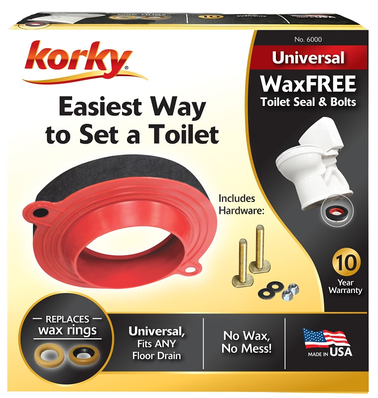 KORKY Korky 6000BP Toilet Seal Kit, Foam/Rubber, Red, For: 3 in and 4 in Drain Pipes PLUMBING, HEATING & VENTILATION KORKY