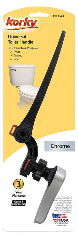 KORKY Korky 6055BP Toilet Flush Handle, Front, Neo-Angle, Side Mounting, 8 in L Flush Arm, Metal/Plastic, Chrome