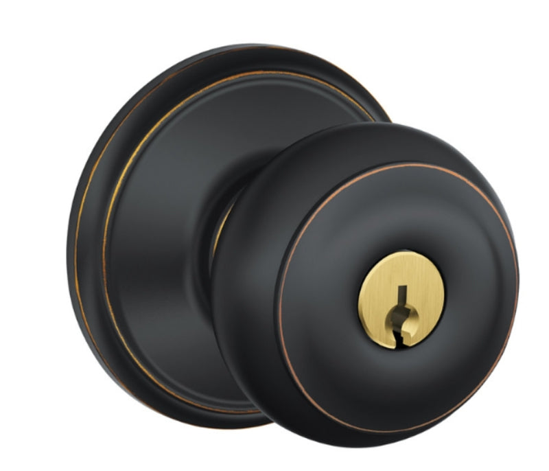 SCHLAGE LOCK Schlage Georgian Series F51A VGEO716 Entry Knob, Aged Bronze, Metal, C Keyway, Re-Key Technology: Traditional, 2 Grade