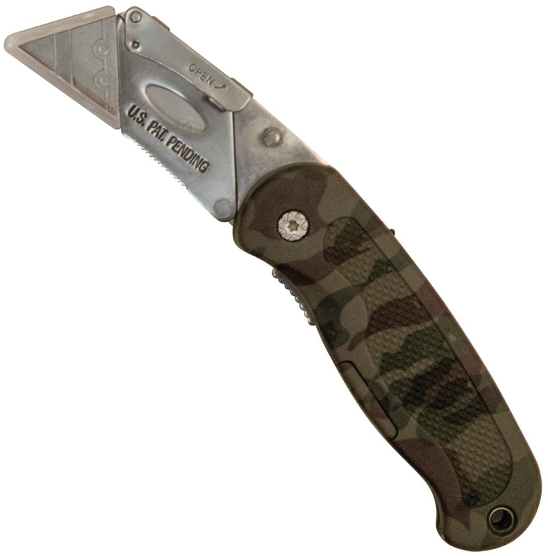 SHEFFIELD Sheffield 12131 Utility Knife, 2-1/2 in L Blade, Stainless Steel Blade, Curved Handle, Camouflage Handle