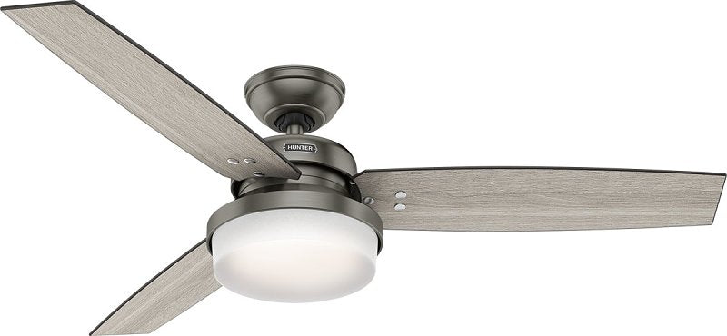 HUNTER Hunter Sentinel Series 59211 Ceiling Fan, 3-Blade, Gray Walnut/Light Gray Oak Blade, 52 in Sweep, MDF Blade, 3-Speed