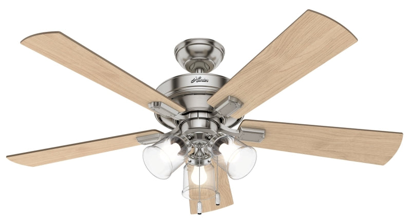 HUNTER Hunter Crestfield Series 54206 Ceiling Fan, 5-Blade, Bleached Gray Pine/Natural Wood Blade, 52 in Sweep, MDF Blade