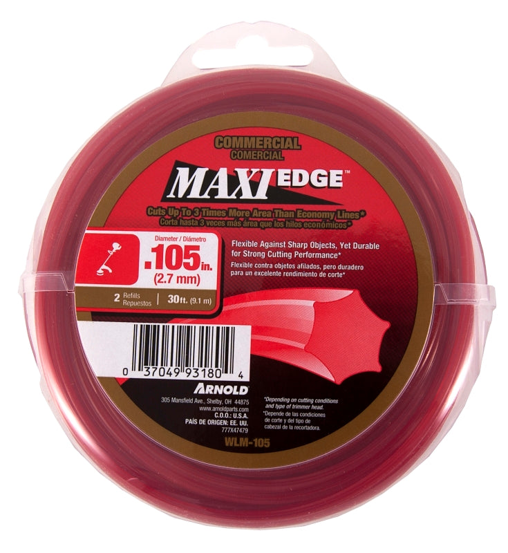 ARNOLD Arnold Maxi Edge Series WLM-105 Trimmer Line, 0.105 in Dia, 30 ft L, Polymer, Red
