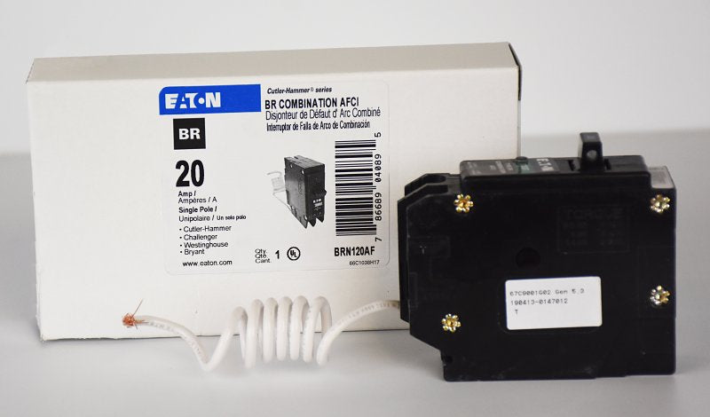 CUTLER-HAMMER Cutler-Hammer BRP120AF Circuit Breaker, Type BR, 20 A, 1 -Pole, 120 VAC, Instantaneous, Long Time Trip
