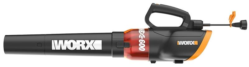 WORX Worx WG520 Electric Leaf Blower, 12 A, 120 V, 320, 600 cfm Air, Black/Orange