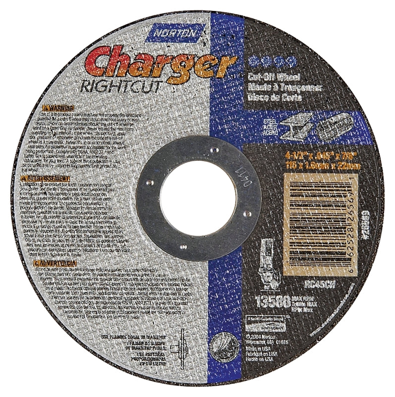 NORTON Norton 66252843208 Cut-Off Wheel, 4-1/2 in Dia, 0.045 in Thick, 7/8 in Arbor, 36 Grit, Coarse, Aluminum Oxide Abrasive