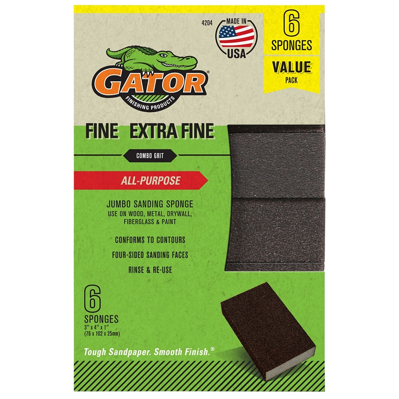 GATOR Gator 4204 Sanding Sponge Combo, 4 in L, 3 in W, Extra Fine, Fine, Aluminum Oxide Abrasive