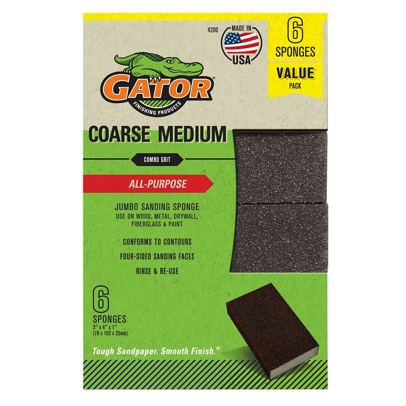 GATOR Gator 4200 Sanding Sponge Combo, 4 in L, 3 in W, Coarse, Medium, Aluminum Oxide Abrasive