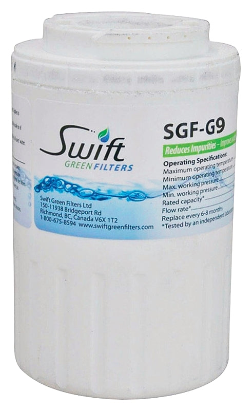 SWIFT GREEN FILTERS Swift Green Filters SGF-G9 Refrigerator Water Filter, 0.5 gpm, Coconut Shell Carbon Block Filter Media