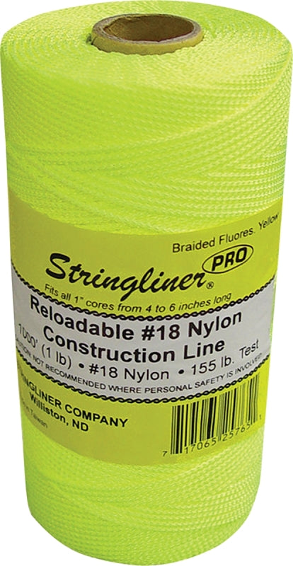 STRINGLINER BY U.S. TAPE Stringliner Pro Series 35765 Construction Line, #18 Dia, 1000 ft L, 165 lb Working Load, Nylon, Fluorescent Yellow