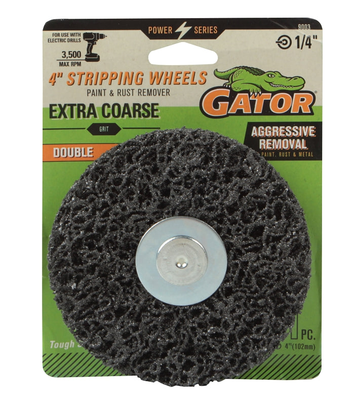 GATOR Gator 9003 Stripping Double Wheel, 4 in Dia, 1/4 in Arbor, Extra Coarse, Silicon Carbide Abrasive