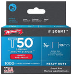 ARROW Arrow 506M1 Staple, T50 Staple, 3/8 in W Crown, 3/8 in L Leg, Monel Staple