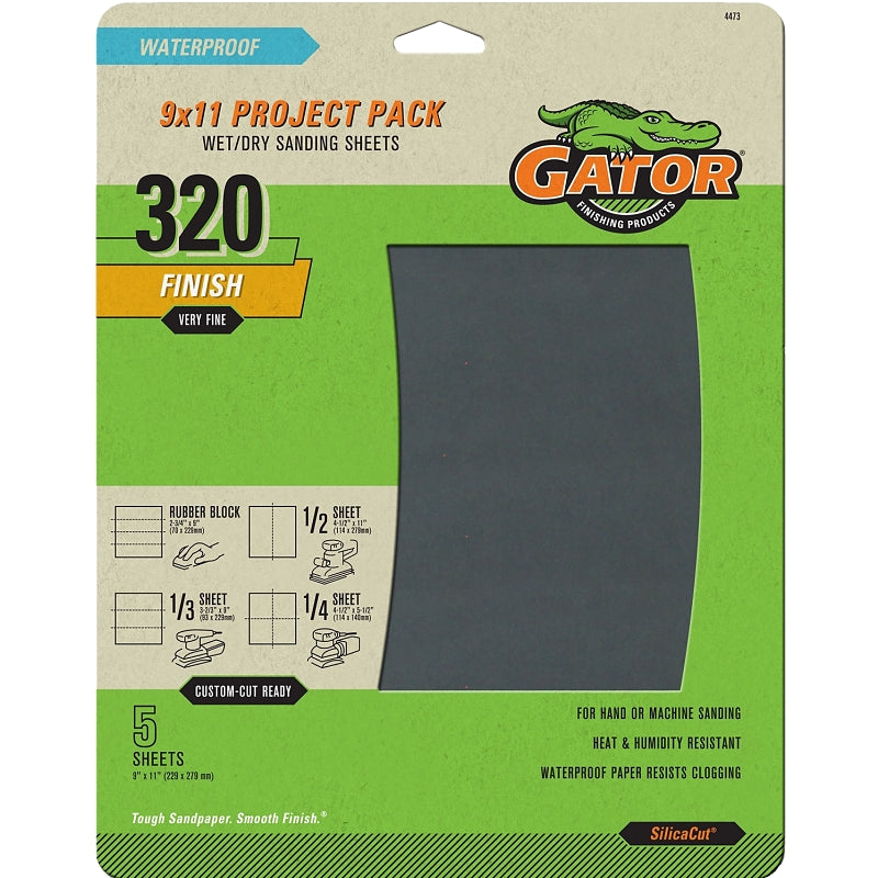 GATOR Gator SilicaCut 4473 Sanding Sheet, 11 in L, 9 in W, 320 Grit, Very Fine, Silicon Carbide Abrasive