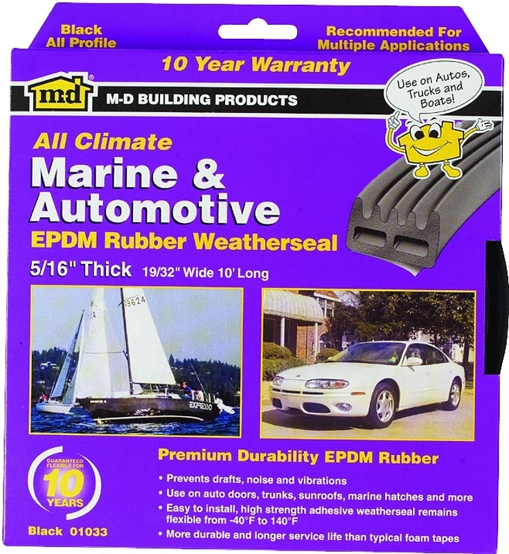M-D M-D 01033 Weatherstrip Tape, 19/32 in W, 10 ft L, EPDM Rubber, Black
