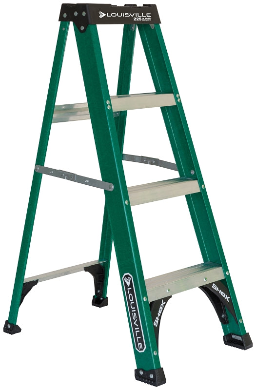 LOUISVILLE LADDER Louisville FS4000 Series FS4004 Step Ladder, 4 ft H, Type II Duty Rating, Fiberglass, 225 lb, 3-Step, 102 in Max Reach