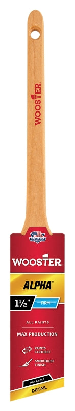 WOOSTER BRUSH Wooster 4230-1 1/2 Paint Brush, Maple Wood Handle, 1-1/2 in W, Thin Angle Brush, 2-3/16 in L Bristle, Sash Handle