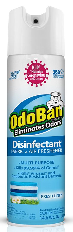 ODOBAN Odoban 910701-14A6 Odor Eliminator and Disinfectant, Linen, 14 oz Aerosol Can, Liquid, Clear